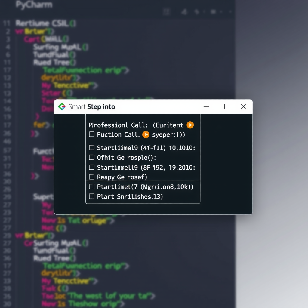 PyCharm smart step into dialog showing multiple function call options on a single line of code